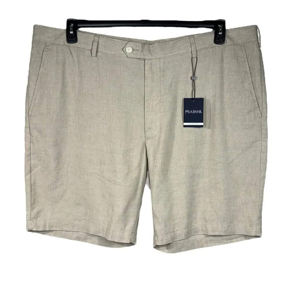 Jos. A. Bank Mens SZ 44 Linen Blend Shorts Tailored Fit Pocket Lightweight Beige